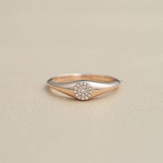 Round Diamond Signet Cluster Ring