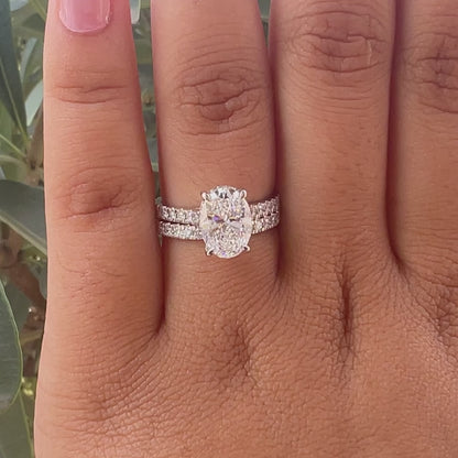 Oval Cut Solitaire With Accent Lab Diamond Bridal Ring Set