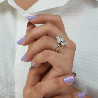 Light Blue Pear Halo Wedding Ring