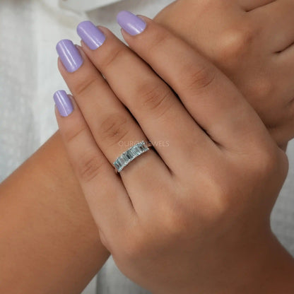 Five Stone Green Emerald Cut Ring