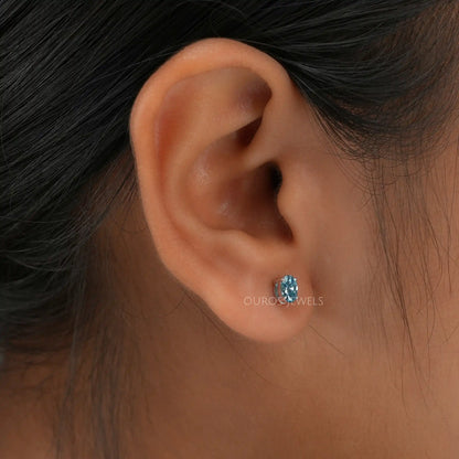 Blue Oval Brilliant Cut Stud Earrings
