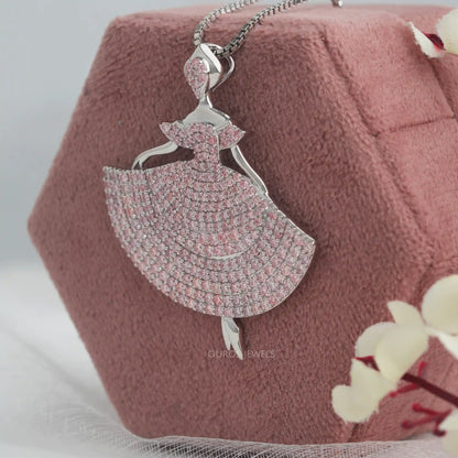 Barbie Doll Shape Pink Round Diamond Necklace