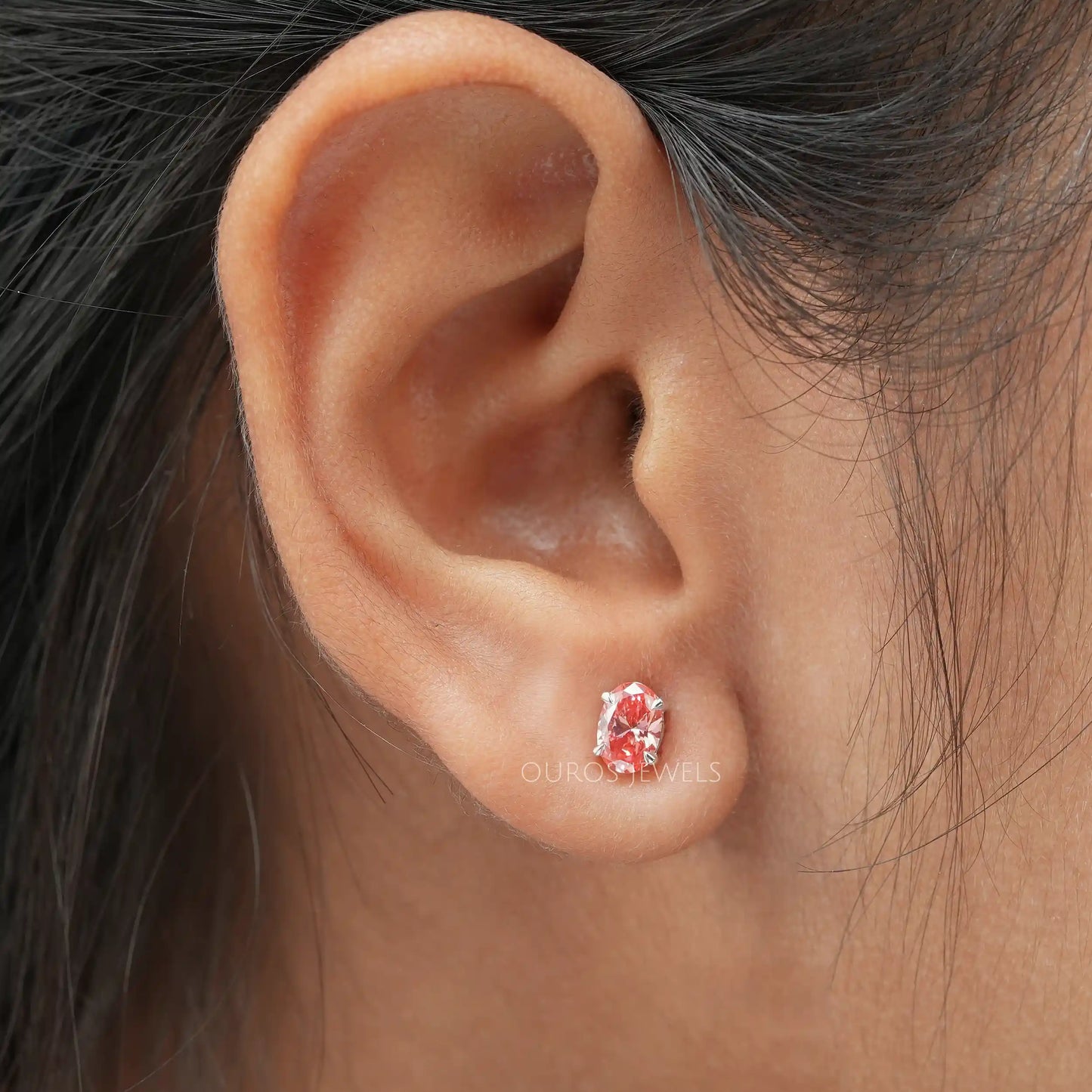 Pink Oval Shaped Stud Earrings