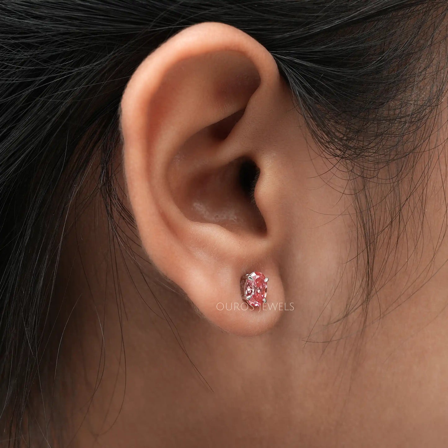 Pink Oval Shaped Stud Earrings