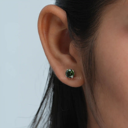 Green Round Cut Stud Earring