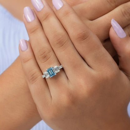 Blue Emerald Cut Engagement Ring