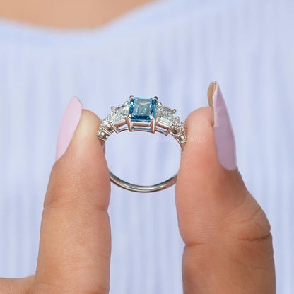 Blue Emerald Cut Engagement Ring