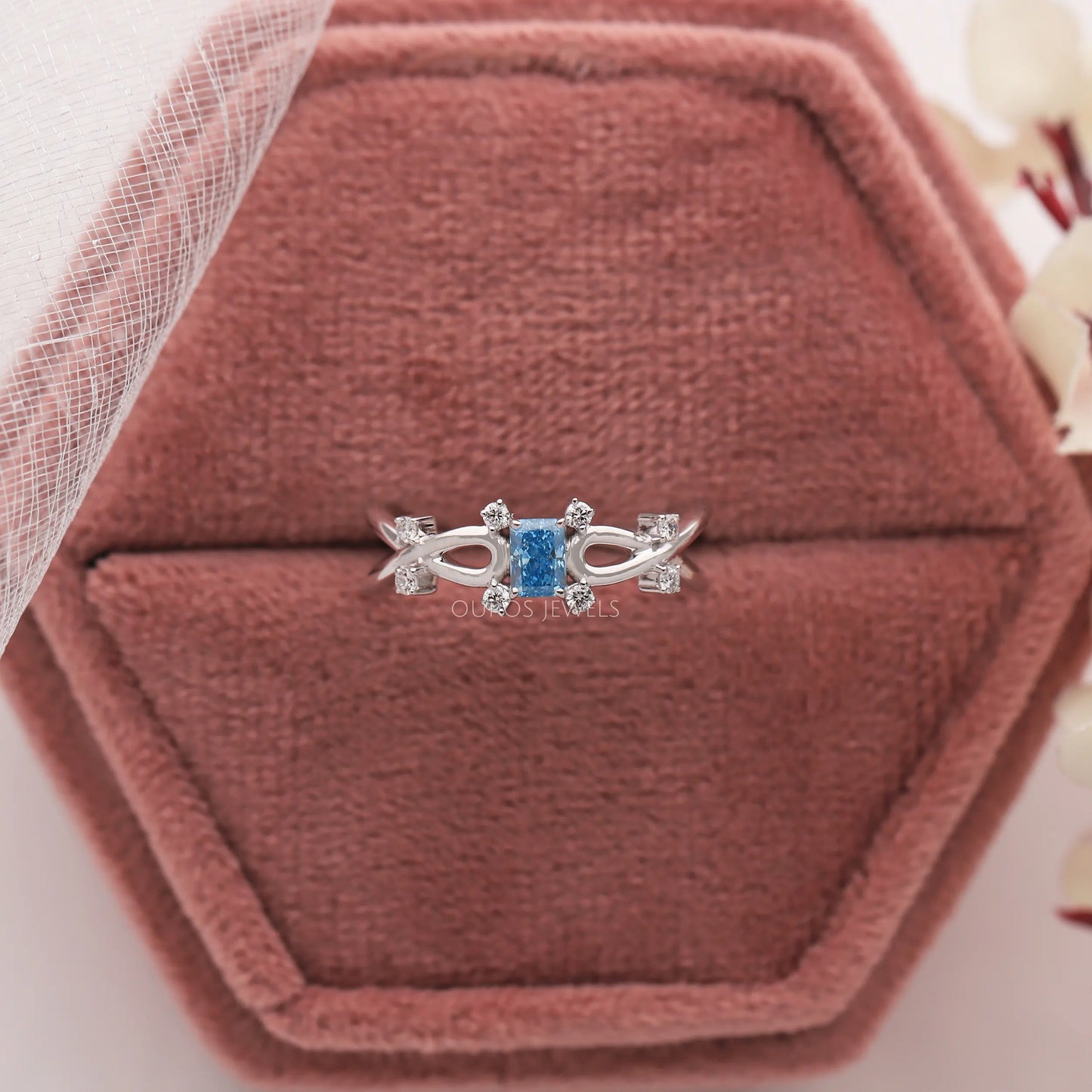 Blue Radiant Cut Lab Diamond Ring