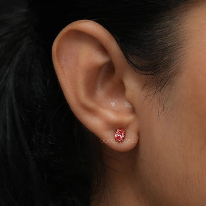 Pink Oval Cut Stud Earrings