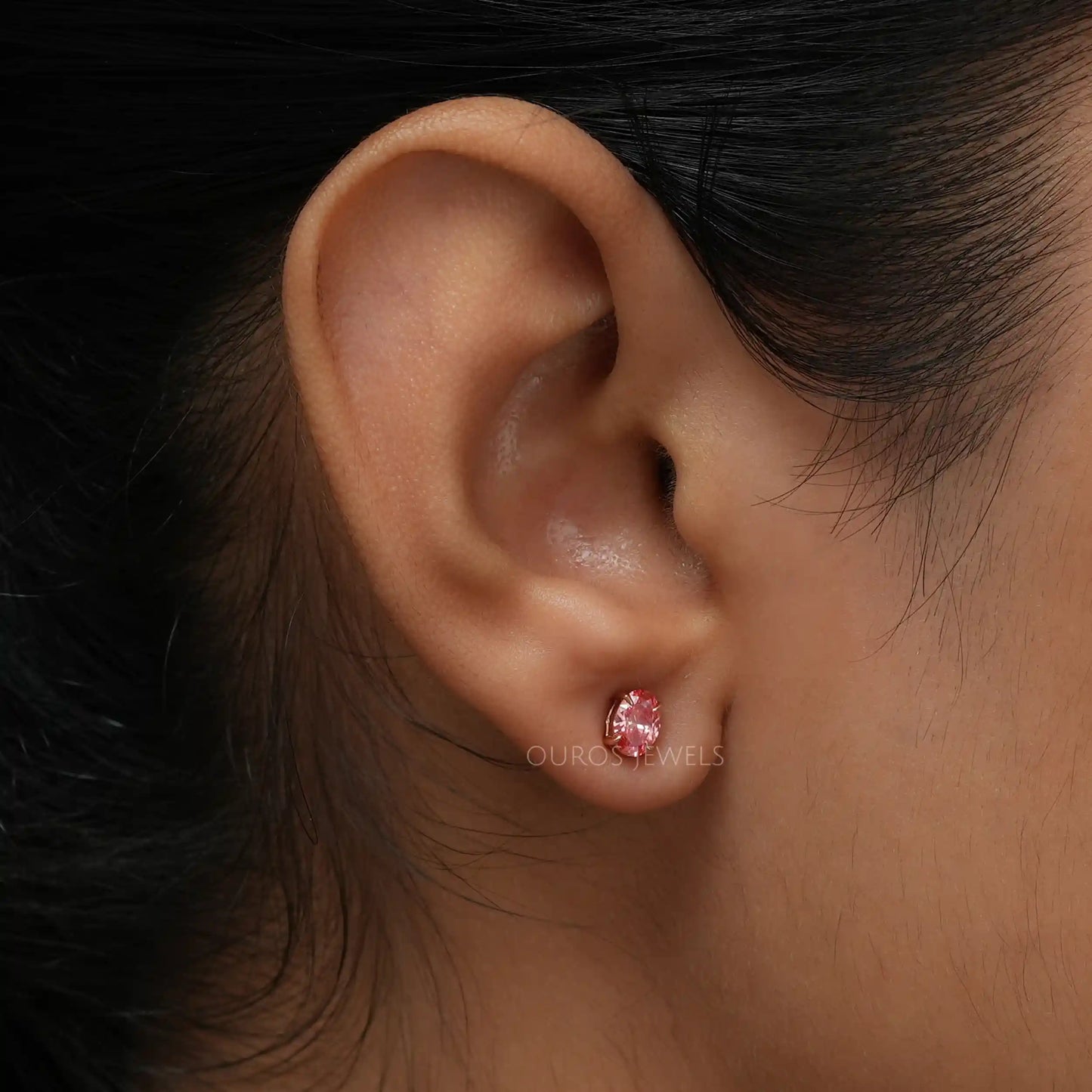 Pink Oval Cut Stud Earrings