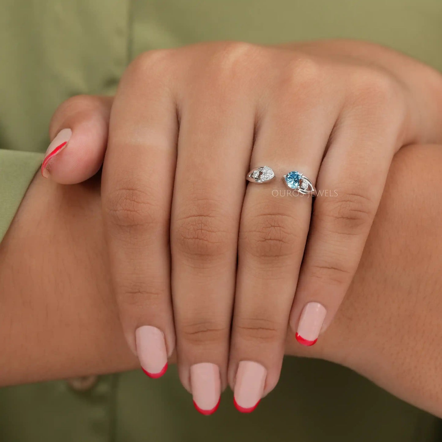 Blue Heart Diamond Open Cuff Ring