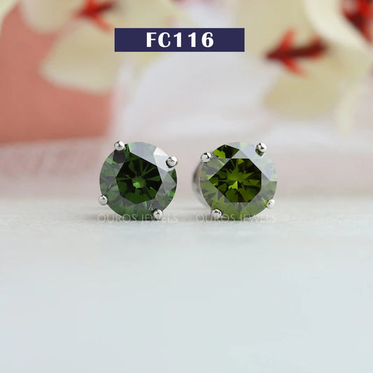 Green Round Cut Stud Earring