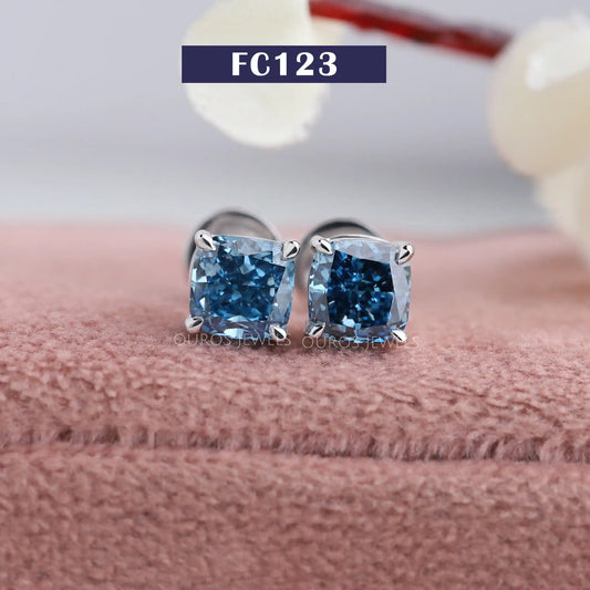 Blue Cushion Cut Stud Earring