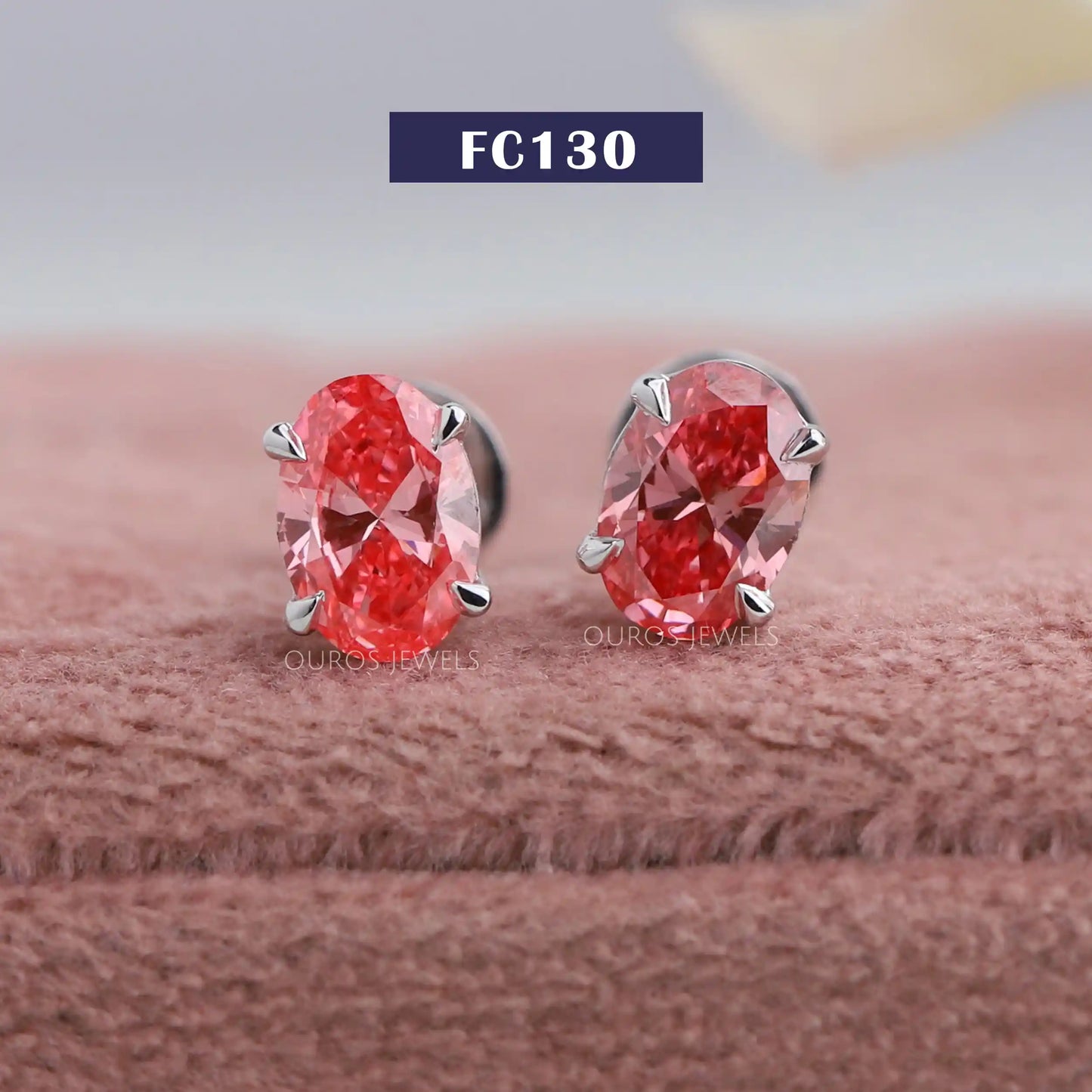 Pink Oval Shaped Stud Earrings