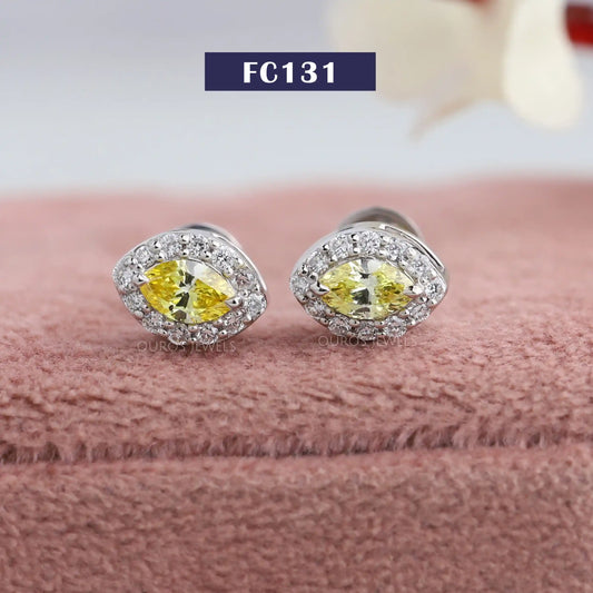 Yellow Marquise Cut Halo Studs