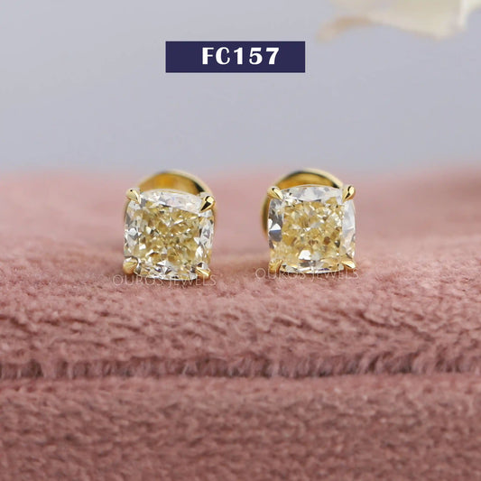 Yellow Cushion Diamond Stud Earrings