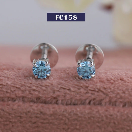 Blue Round Diamond Stud Earrings