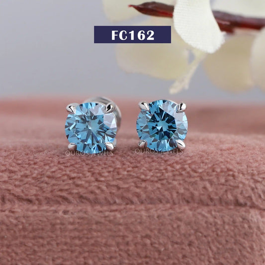 Blue Round Cut Diamond Earrings