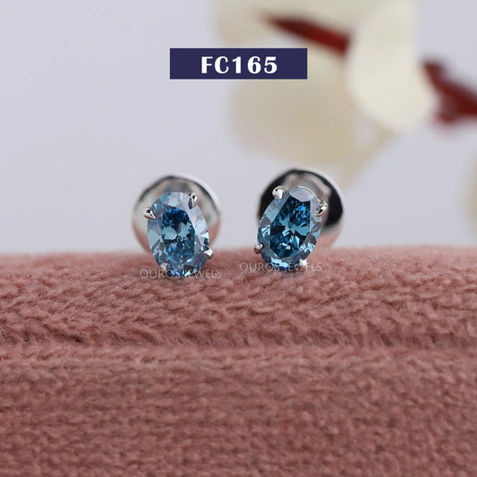 Blue Oval Cut Stud Earrings