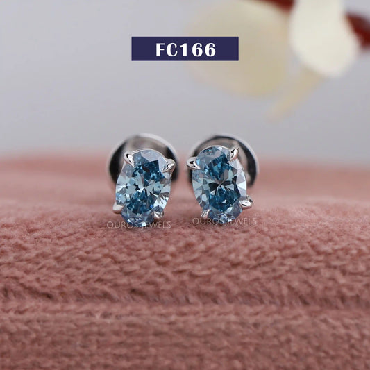 Blue Oval Brilliant Cut Stud Earrings