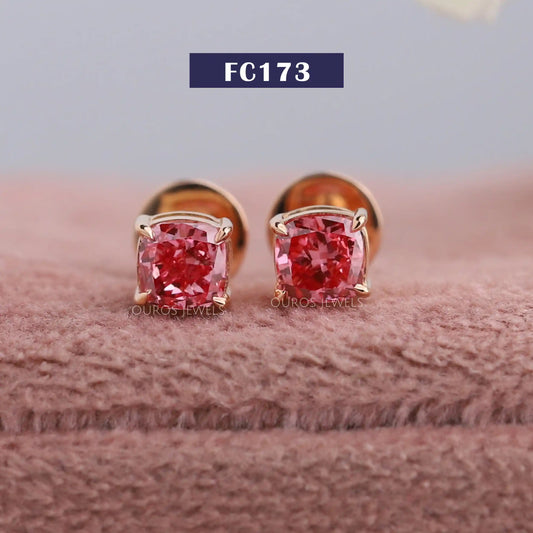 Pink Cushion Cut Stud Earrings