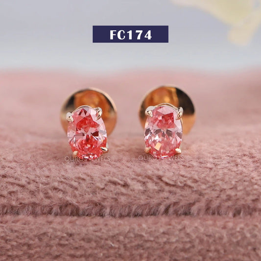 Pink Oval Shaped Stud Earrings