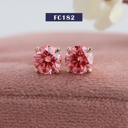 Pink Round Stud Earrings