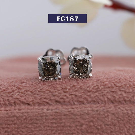 Olive Cushion Cut Stud Earrings
