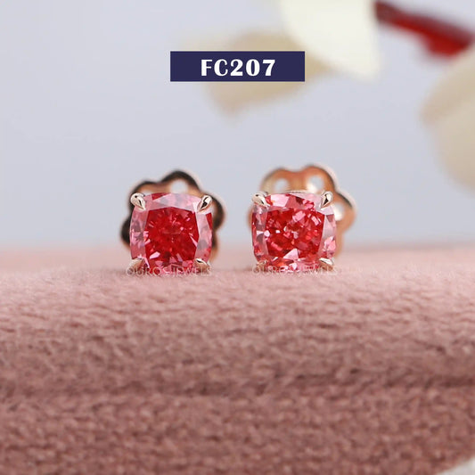 Pink Cushion Cut Stud Earrings
