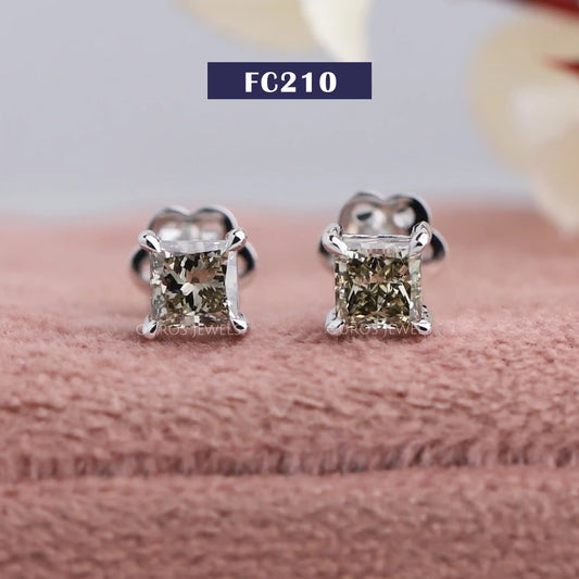 Olive Princess Cut Stud Earrings