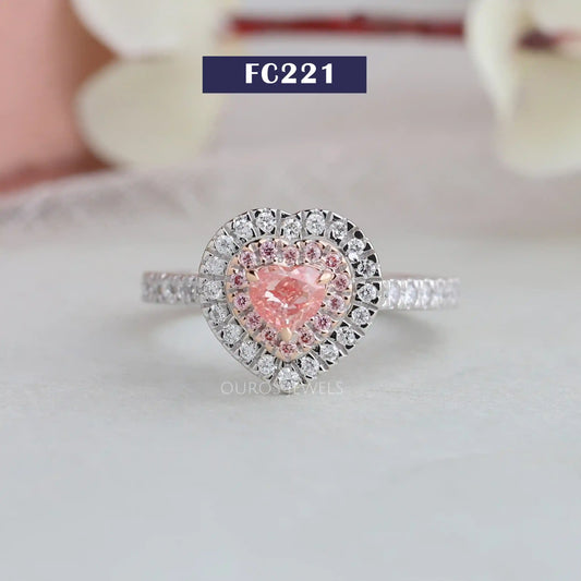 Pink Heart Diamond Double Halo Ring