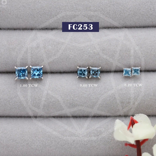 Blue Princess Lab Diamond Stud Earrings