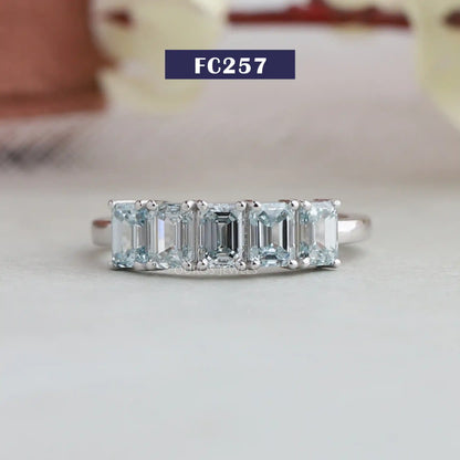 Five Stone Green Emerald Cut Ring