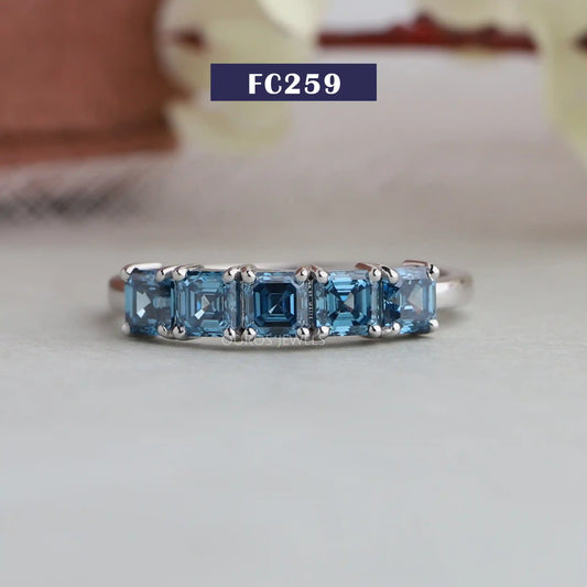 Blue Asscher Diamond Five Stone Ring