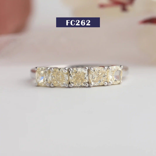 Five Stone Yellow Cushion Cut Diamond  Ring