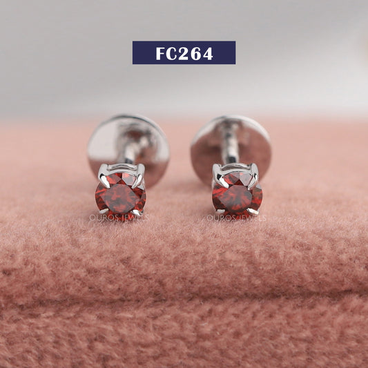 Red Round Diamond Stud Earrings