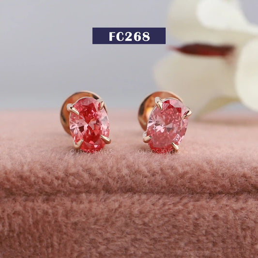 Pink Oval Cut Stud Earrings