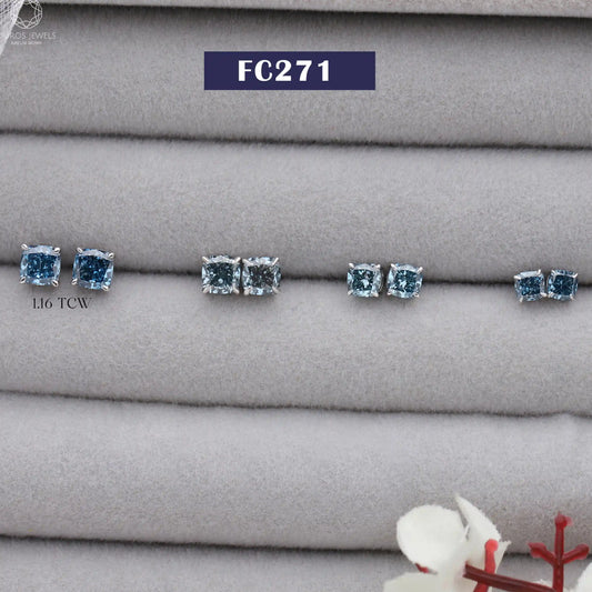 Blue Cushion Diamond Stud Earrings