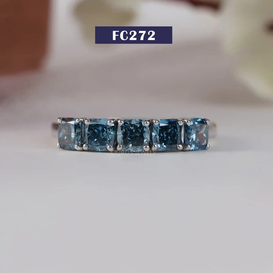 Blue Cushion Cut Five Stone Ring