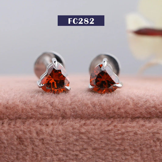 Red Heart Cut Diamond Stud Earring