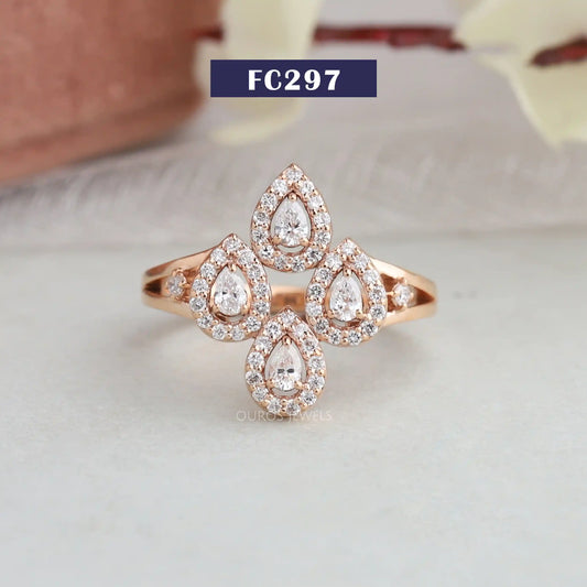 Flower Style Pear Cut Halo Diamond Ring