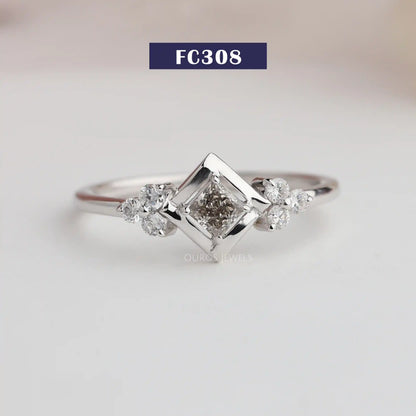 Olive Princess Cut Cluster Diamond  Ring
