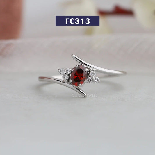 Red Oval Cut Lab Diamond Bypass Ring