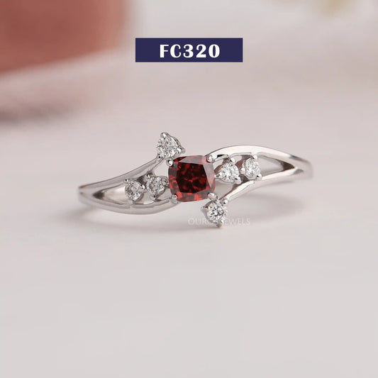 Red Cushion Lab-Diamond Ring