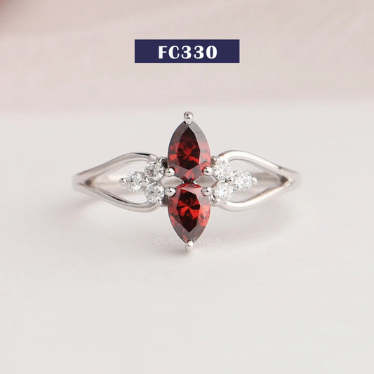 Red Pear Cut Lab Diamond Dainty Ring