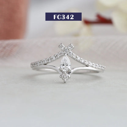 Pear Cut Lab Diamond Accent Diamond Ring