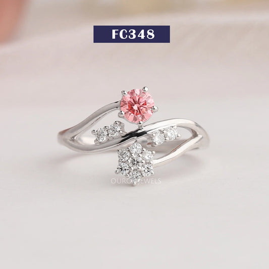 Floral Style Pink Round Cluster Ring