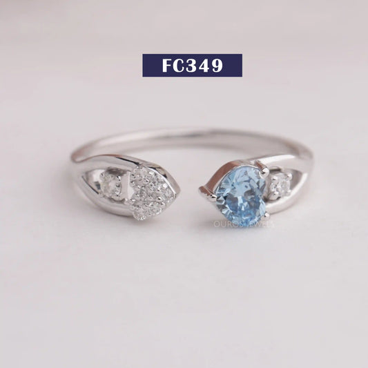 Blue Heart Diamond Open Cuff Ring