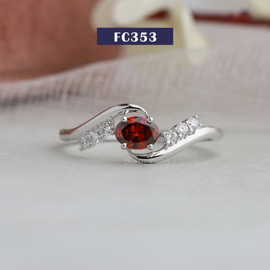 Red Oval Cut Bypass Set Dainty Ring