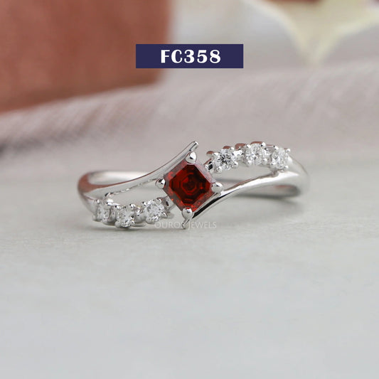 Red Asccher Cut Bypass Set Dainty Ring